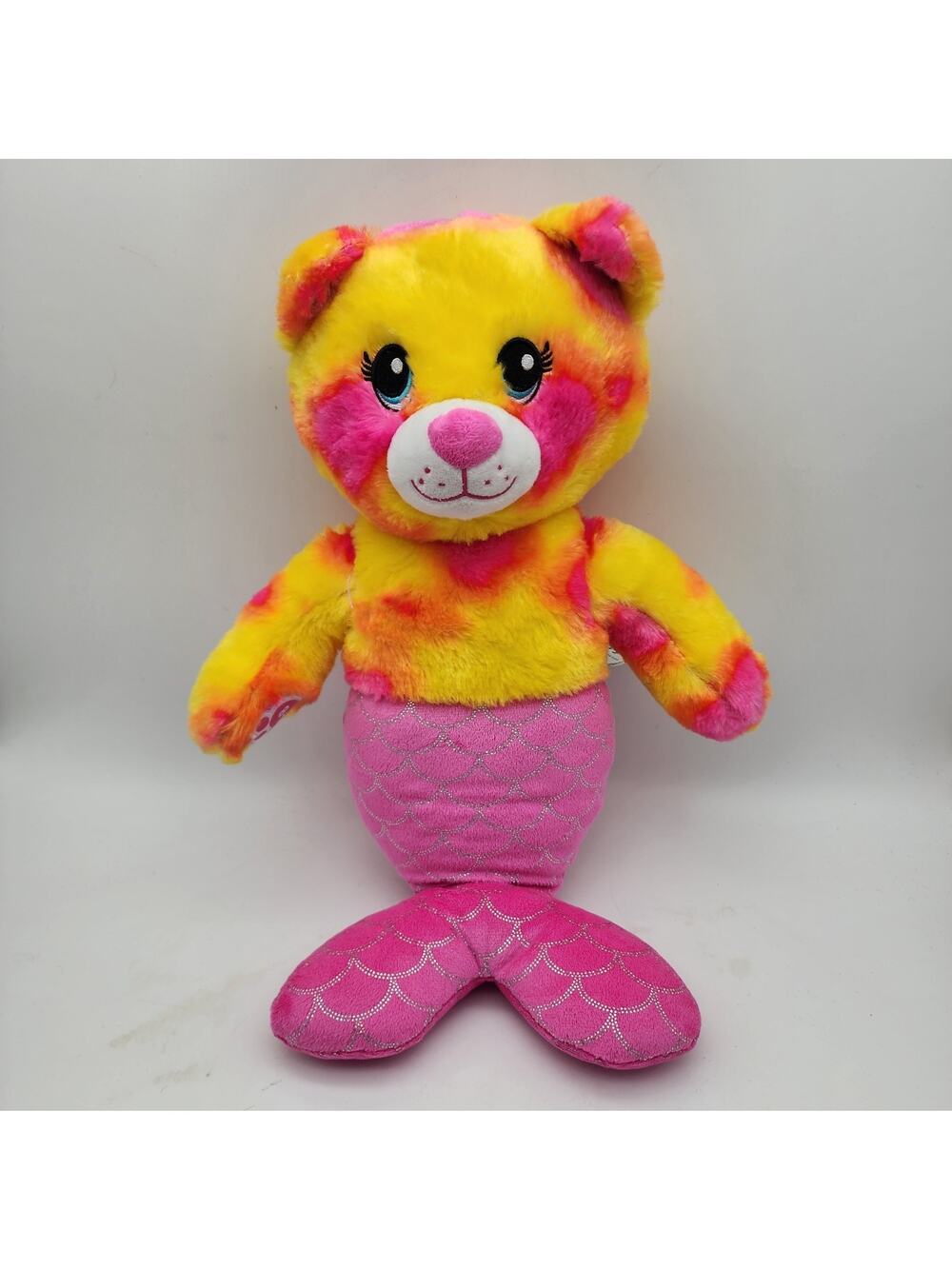 Build A Bear Mer-Cat Mermaid Kitty Plush Stuffed Animal 17" Yellow Pink Kawaii